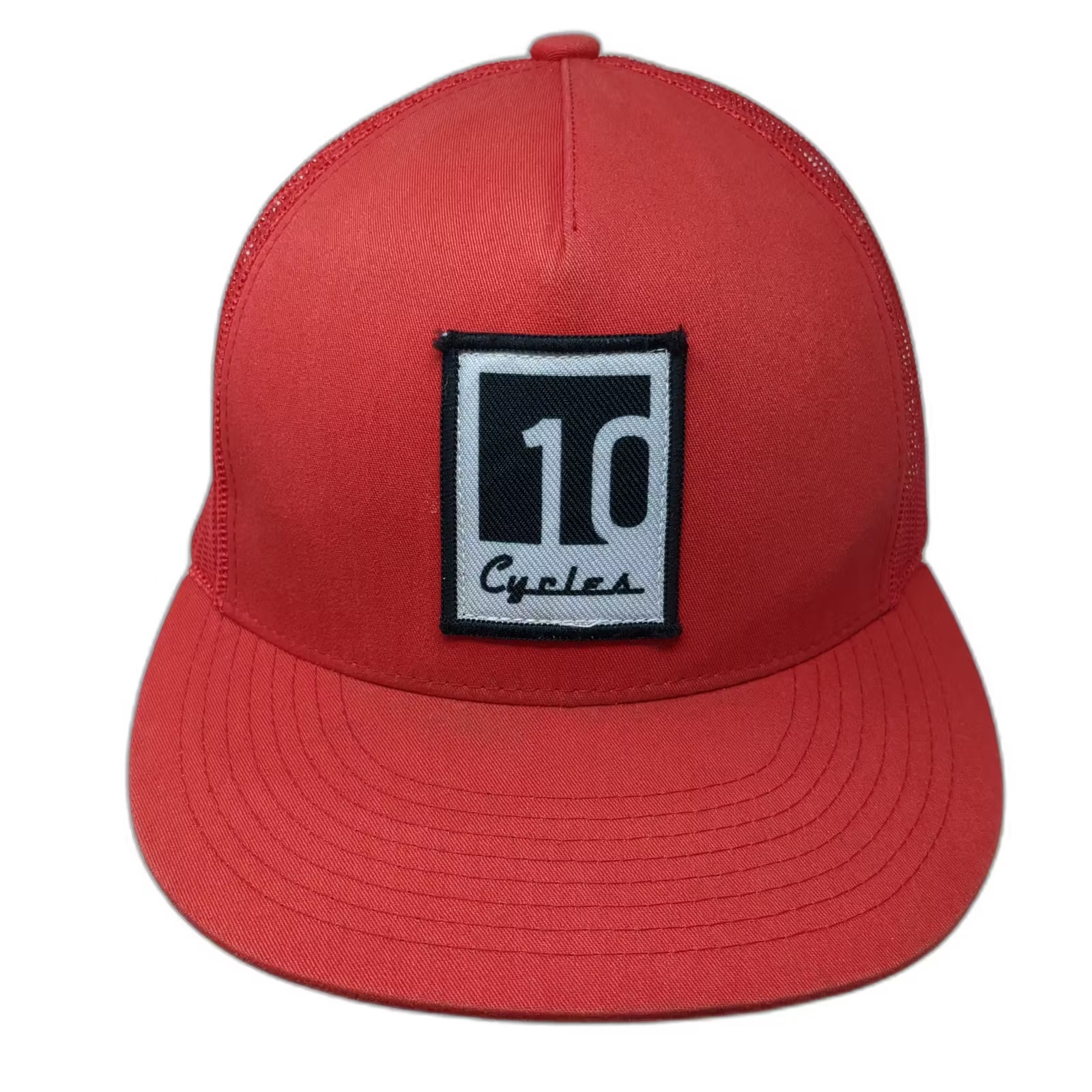 Yupoong Trucker Hat Red Black Cycles Patch Snapback Hat Os Adjustable Mesh Back